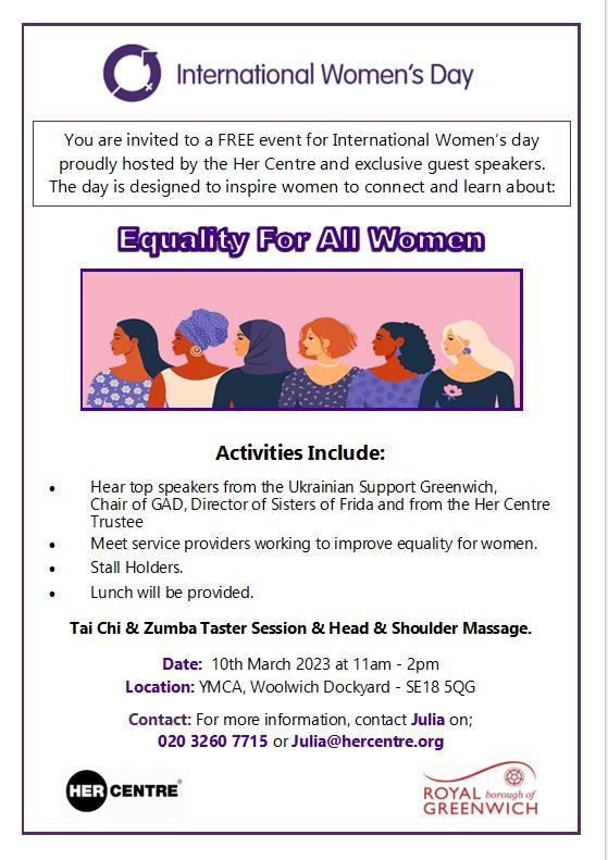 Equality for all Women – IWD on 10th March 2023 – Her Centre